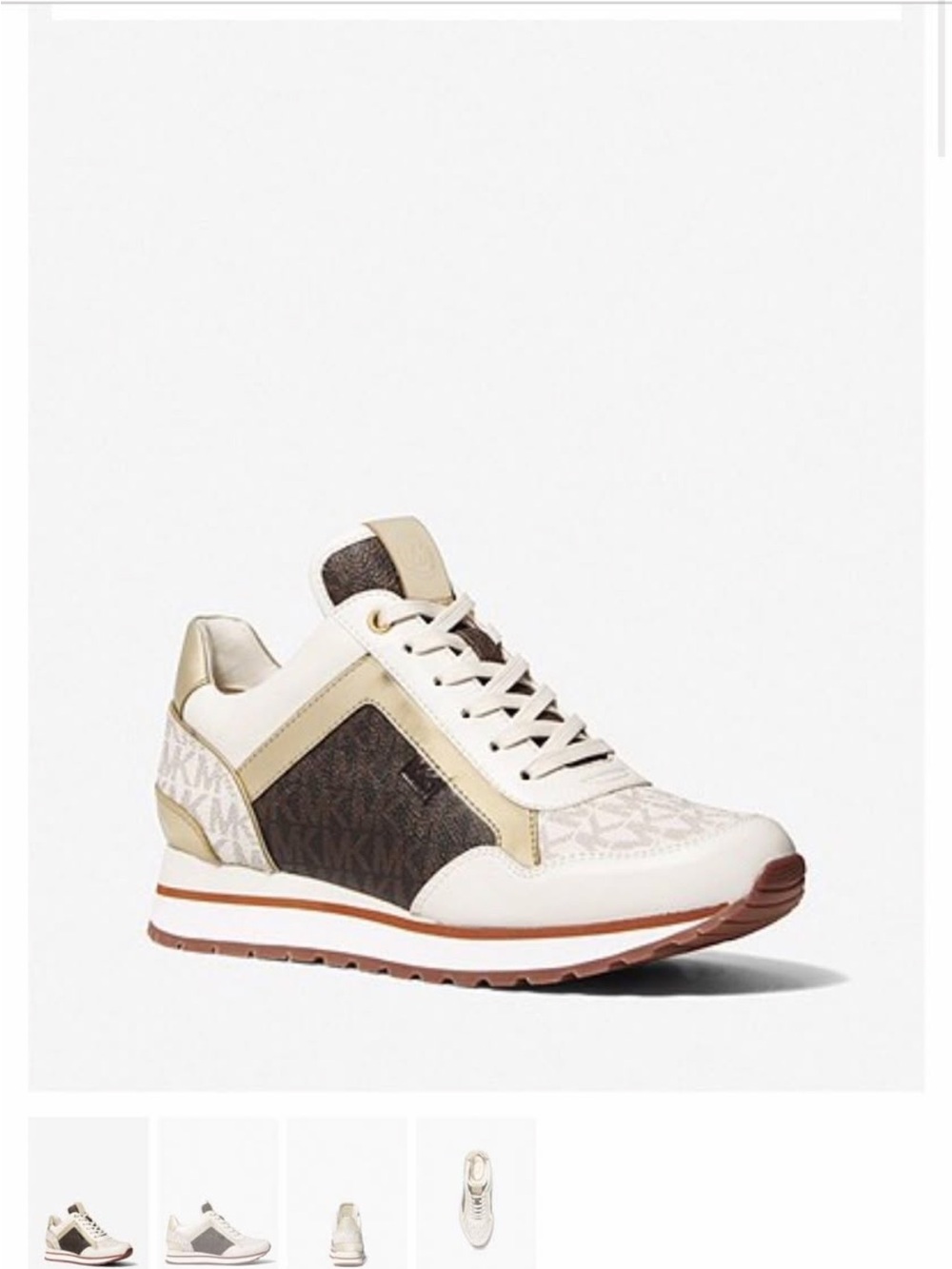 Michael Kors Cream, Brown and Gold Logo Wedge Sneaker